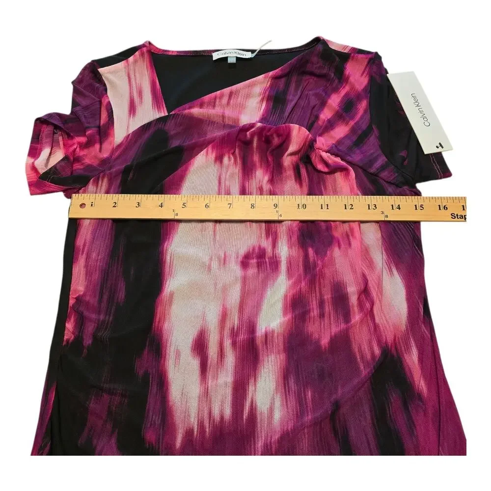 Calvin Klein Blouse Womens Small Asymmetrical Neck Ruched Abstract Colorful NWT - Picture 9 of 11